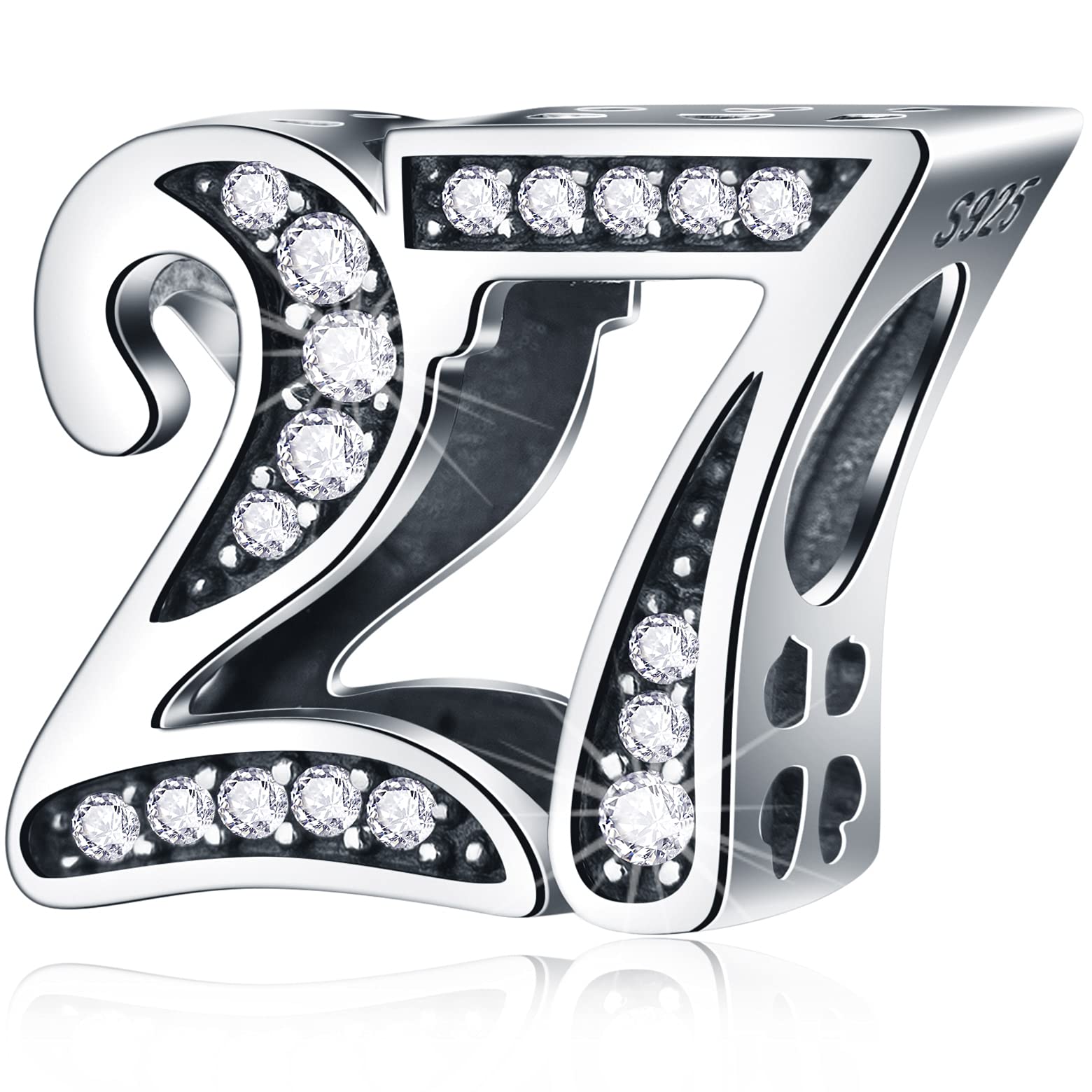 27 Birthday Charms fits Pandora Mother's Day Bracelet, 925 Sterling Silver 27th Anniversary Beads with CZ, Number 27 Years of Love Gifts for Mother/Father/Daughter/Son