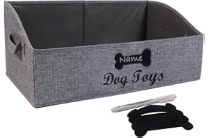 Brabtod Large Dog Toy Basket Collapsible Dog Toy Box Fabric Trapezoid Dog Toy Bin Storage for organizing pet Toys/Blankets/leashes/Rope Toys/Clothing-Can be Personalized-Gray