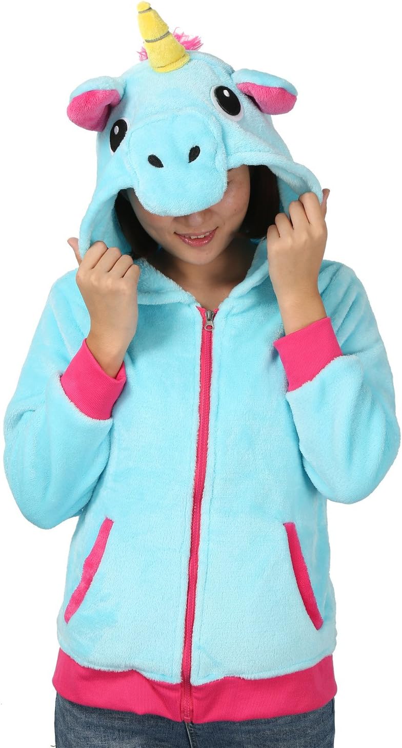 Luojida Women Hoodies Girls Zip Hoody Unicorn Anime Cosplay Hooded Sweater Jacket Coat Tops Thick Thermal
