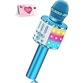 Karaoke Microphone Toys for Kids, Wireless Bluetooth Mic with Lights & Speaker, Portable Home KTV Player System, Perfect Birthday Party for 3-12 Year Old Boys & Girls