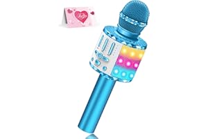 MICQUTR Karaoke Microphone Toys for Kids, Wireless Bluetooth Mic with Lights & Speaker, Portable Home KTV Player System, Perfect Birthday Party for 3-12 Year Old Boys & Girls