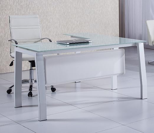 Mesa escritorio en L de 150cm con cristal blanco para oficina o