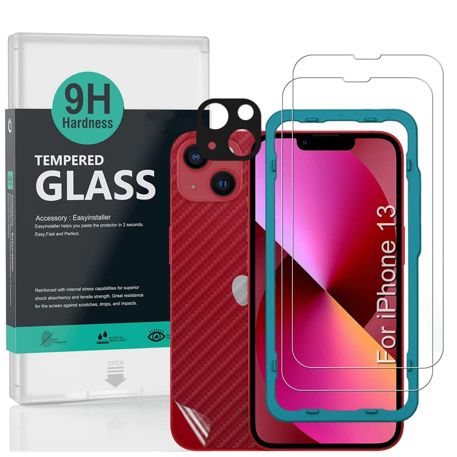 Ibywind Screen Protector (2 Pack) For iPhone 13,9H Hardness Tempered Glass,With 1Pc Metal Camera Lens Protector,1Pc Back Protector,Easy to Install — image 1
