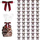 Wine Red Twist Tie Bows 50Pcs 2.8" Satin Ribbon Bows with Wire Tie for Cake, Balloon, Treat Bags, Party Decor, Candy Bags, Bakery Packaging
