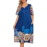 ETOSELL House Dresses for Women Floral Print Mumu Nightgowns Sleepwears with Pockets Lounge Dress