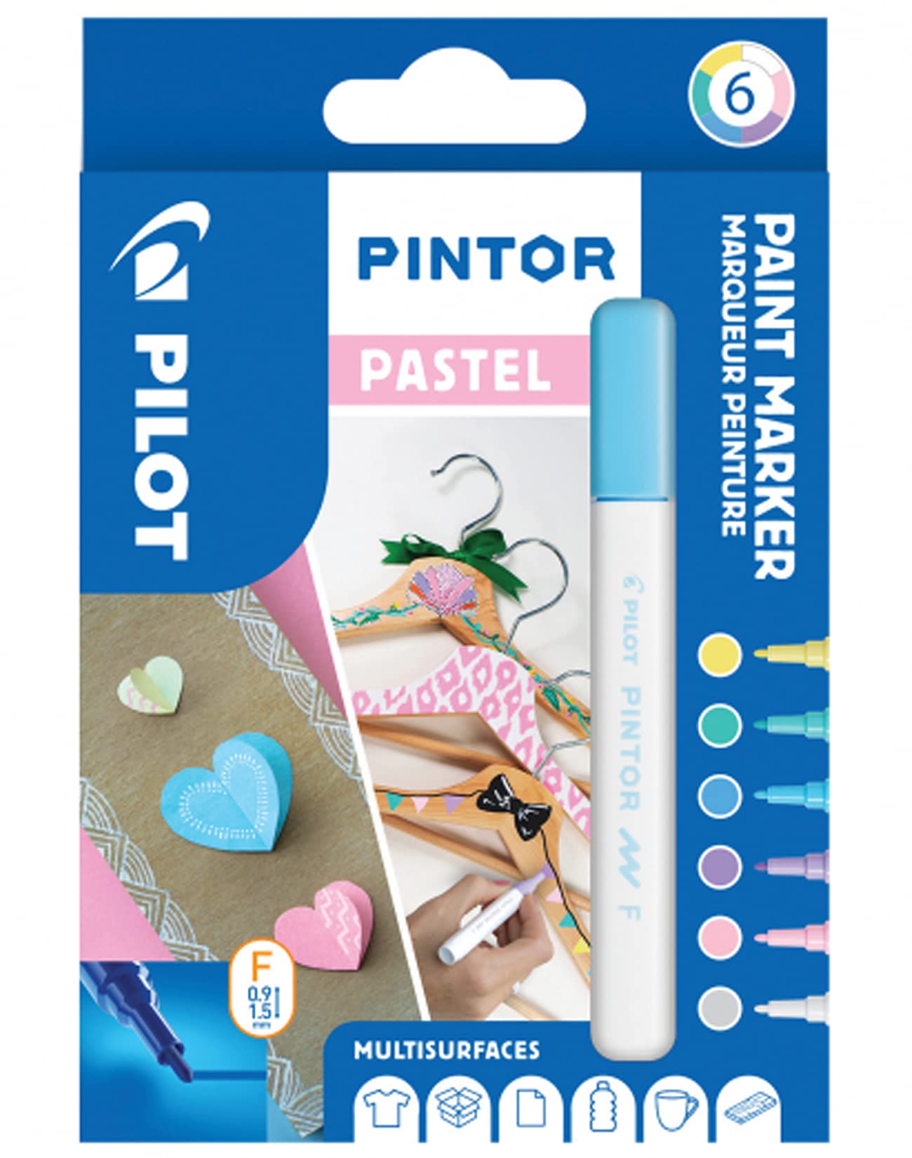 Pilot - Pintor, Wallet of 6 Creative Multi-Surface Water-Based Permanent Markers - Quick Dry - For Fabrics, Glass, Wood, Stone, DIY/Amateur Artists - Fine Tip - Assorted Pastel Colors