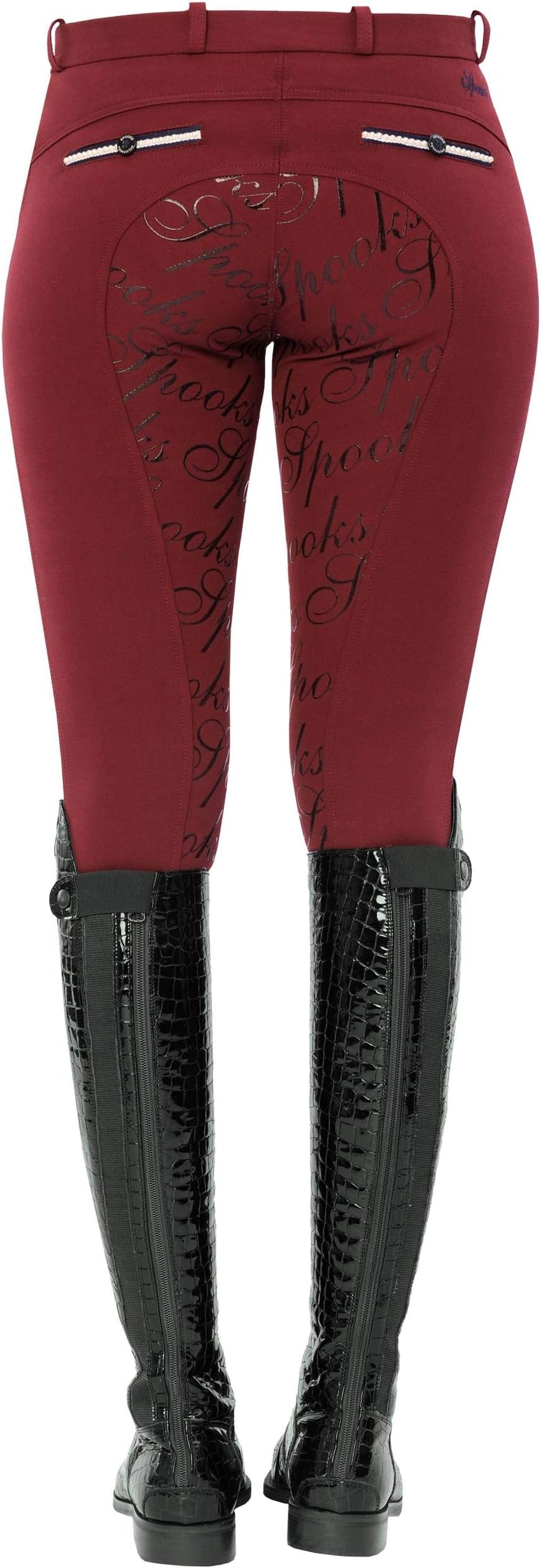 SPOOKS Reithose für Damen Mädchen Kinder, Full-Grip-Besatz Reithosen Leggings Turnierreithose - Ricarda Full Grip Pearls - Bordeaux L