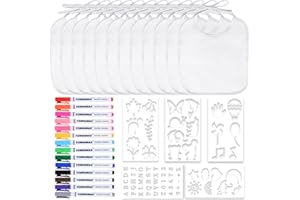 GOLDGE Dazzle at Baby Showers with a 44-piece DIY Bib Decorating Kit. 24 Bibs, 6 Stencils, 14 Markers (24 Bibs)