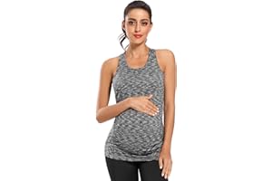 Ecavus Women's Maternity Tank Tops Seamless Racerback Sleeveless Workout Athletic Yoga Tops Pregnancy Shirt