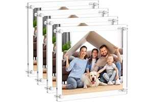 AITEE 8.5x11 Acrylic Picture Frames 4 Pack, Clear Picture Frames for Wall, Modern Frameless picture Frames Lucite Transparent Square Cubes Floating Hanging Photo Frame Gift for Home Office Display