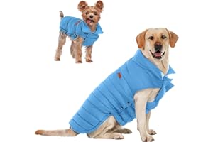 SPACE LION Dog Puffer Jacket, Down Dog Winter Coat, Waterproof, Windproof, Lightweight Dog Jacket, Adjustable Fit Dog Coat for Small, Medium, and Large Dogs(Blue,L)