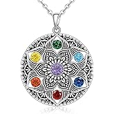 Fenthring Mandala Chakra Necklace for Women Sterling Silver Yoga Lotus Flower Necklace Pendant 7 Chakra Gifts