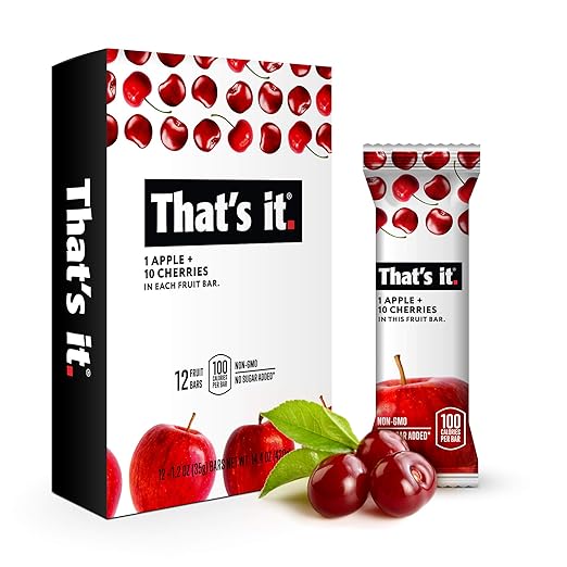 That's it. Apple + Cherry 100% Natural Real Fruit Bar, Best High Fiber Vegan, Gluten Free Healthy Snack, Paleo for Children & Adults, Non GMO Sugar-Free, No Preservatives Energy Food
