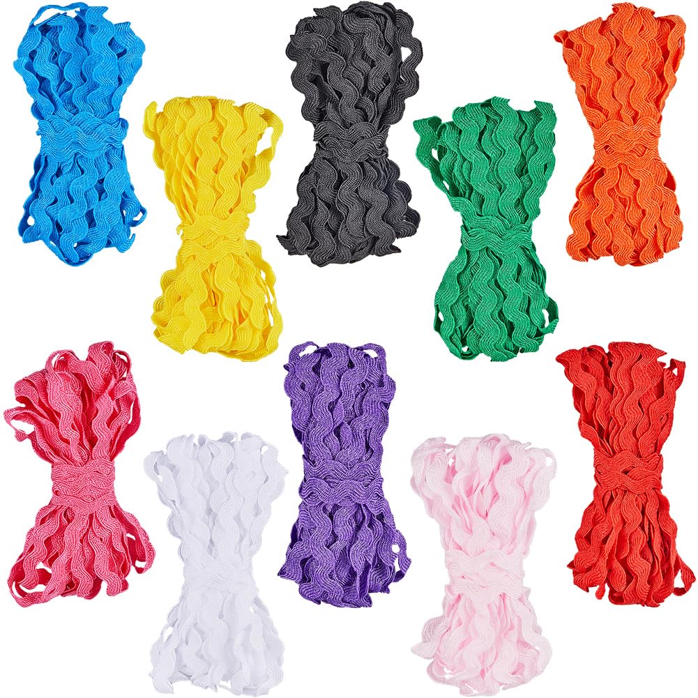 GORGECRAFT 10 Colors 54.6Yds/50M RIC Rac Trim Ribbon Wave Bending Fringe Trim 3/16 inch~3/8 inch(5~8.5mm) Wide Braids Cords Embellishments for Sewing Flower Making Wedding Lace Craft