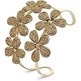 SELFWIMG Raffia Flower Cuff Bangle Bracelet for Women, Adjustable Boho Floral Wide Open Bangle for Summer Beach, Handmade Trendy Rattan Jewelry