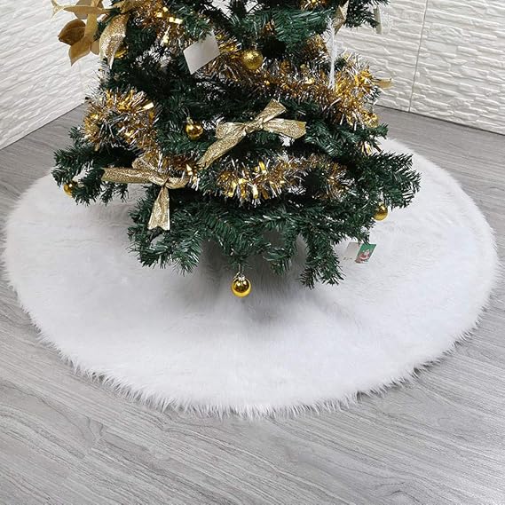 Christmas Tree Skirts 36'' White Faux Fur Tree Skirt Xmas Tree