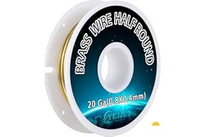 YEJJET 20 Gauge Half-Round Brass Wire 0.81x0.41mm - 1.3 oz 55 Feet for Jewelry Making Wire, Model Making, Craft Projects