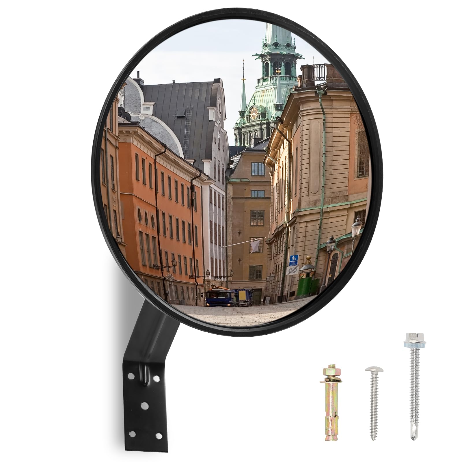 Photo 1 of Yeatruojeet 12 inch Acrylic adjustable traffic convex mirror, outdoor road safety wide-angle mirror, suitable for parking lots, lanes, warehouses and other places