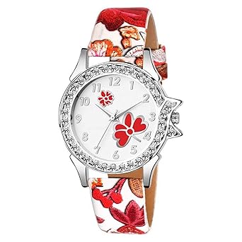 New Red White Diamond Wrist Watch for Girls & Women BF330