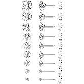 Wrlcorly 9 Pairs Threadless Flat Back Stud Earrings For Women Men Stainless Steel Stud Earrings 20G Cubic Zirconia Push in Barbell Cartilage Earrings Set 2-10MM Silver Plated