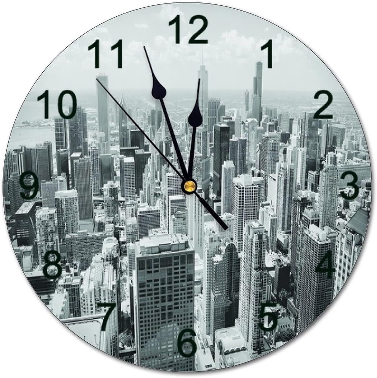 Wall Clock Chicago City Skyline Landscape 12 Inch Wooden Wall Clock,Battery Operated,Farmhouse Wall Decor Home Decor for Kitchen,Living Room,Bedroom,Office