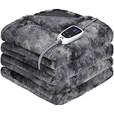 Sealy Electric Blanket Heated Throw, Faux Fur Heating Blanket with 6 Heat Settings & 2-10 Hours Auto Shut Off, Fast Heating & ETL Certification, 50x60 Inch, Grey