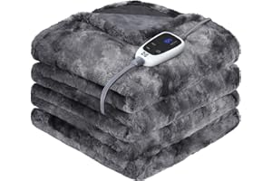 Sealy Electric Blanket Heated Throw, Faux Fur Heating Blanket with 6 Heat Settings & 2-10 Hours Auto Shut Off, Fast Heating & ETL Certification, 50x60 Inch, Grey