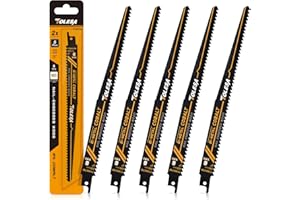 TOLESA Reciprocating Saw Blade Bi-Metal Cobalt for Sawzall Saw 9-Inch 6TPI Nail-Embedded Wood - 5 Pack