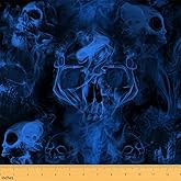 Erosebridal Skull Indoor Outdoor Fabric - Sugar Skull Decorative Black Blue Material by The Yard for Halloween, Teens - Gothic Smoke Fog Upholstery, Waterproof - 1 Yard