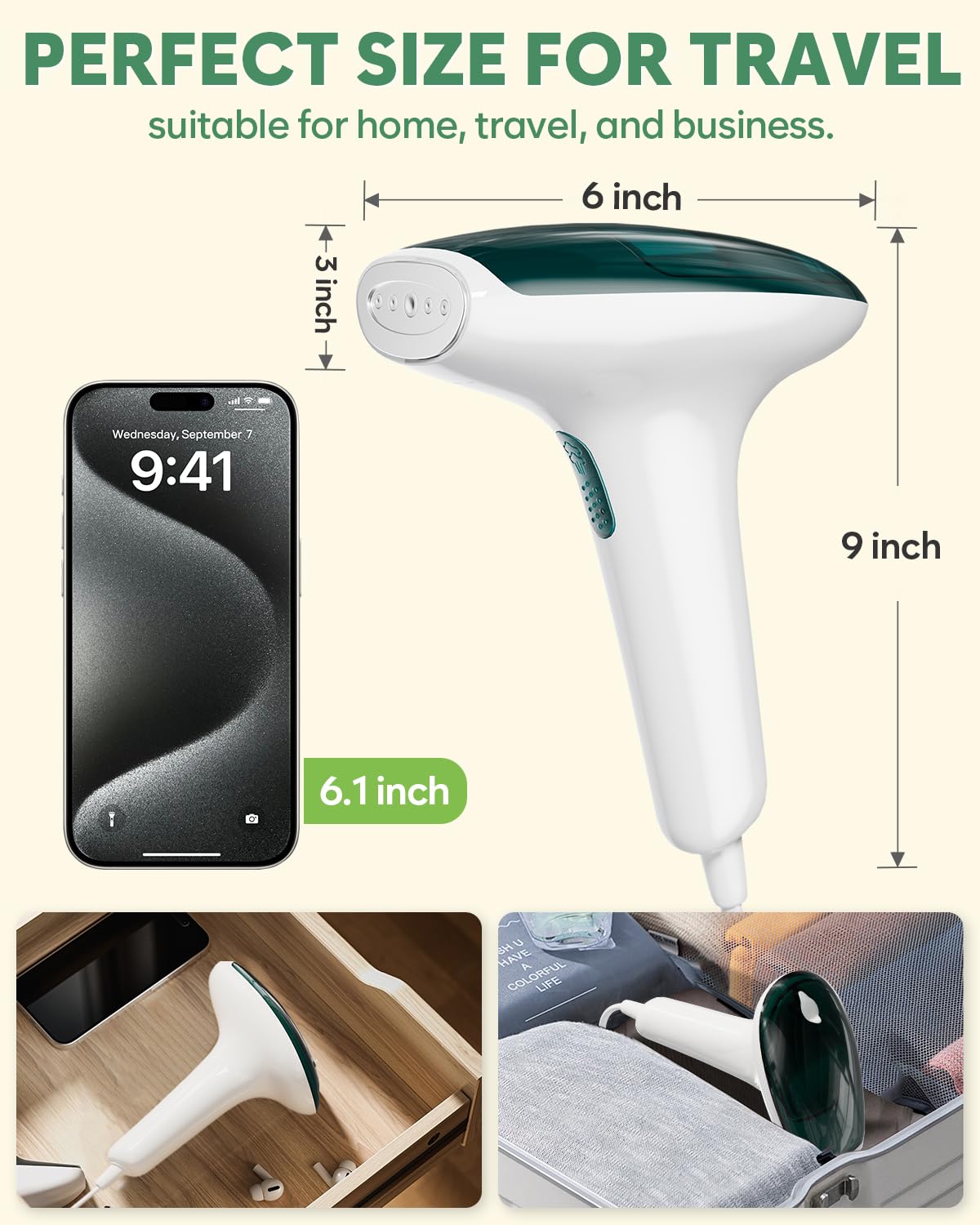 CPWORLD Steamer for Clothes, Portable Mini Travel Garment Steamer, 20-Second Fast Heat-up, Strong Penetrating Steam, Handheld Steamer, Water Cup and Storage Bag Included, for Home, Office and Travel