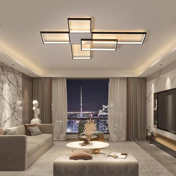 VLASTTI DIMMABLE WITH REMOTE CONTROL LED CEILING LIGHT 3000K-7000K FLUSH MOUNT LUMINAIRE BLACK FINISHED CHANDELIER FOR LIVING ROOM DINING ROOM BEDROOM KITCHEN (BLACK-FH102B-L)