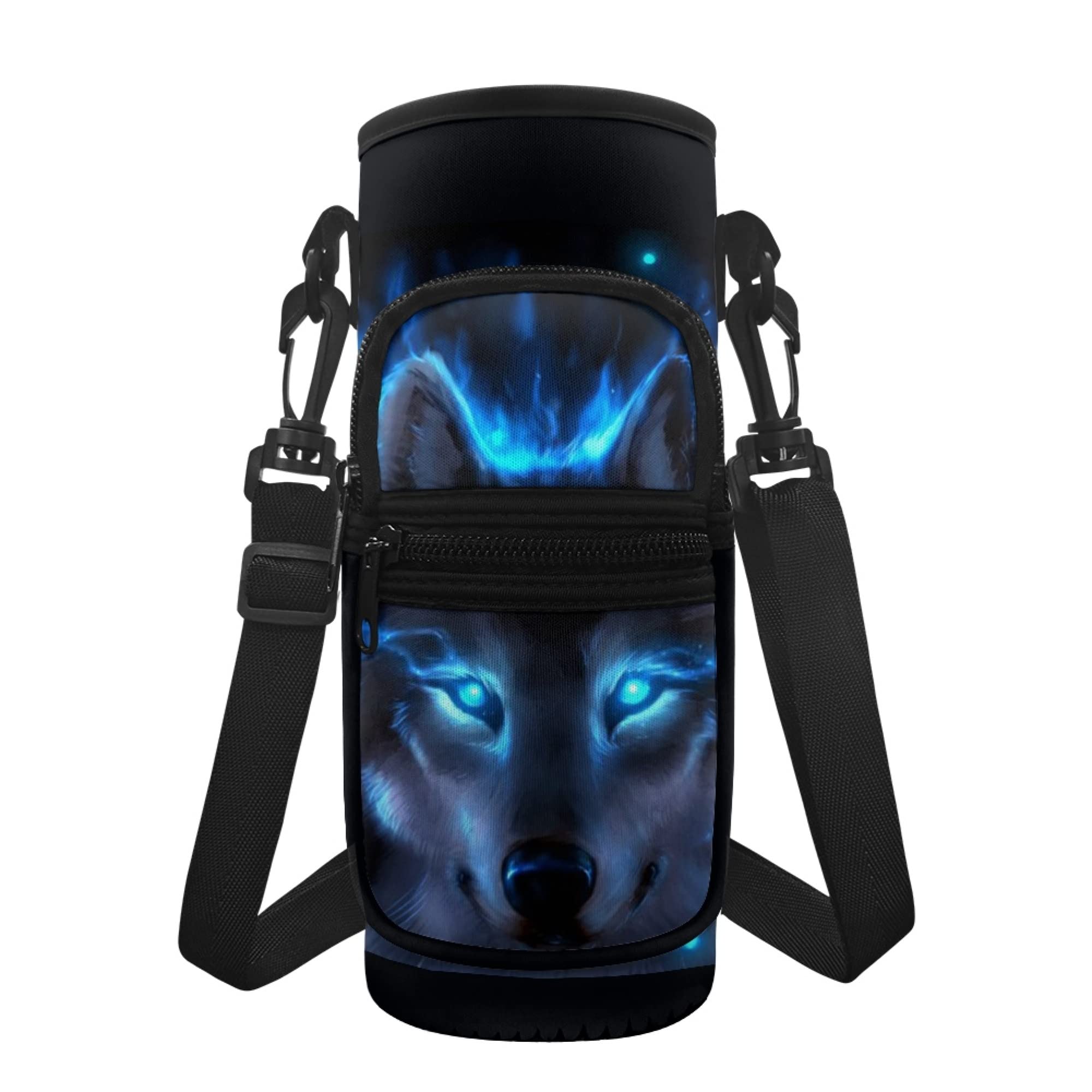 chaqlin Neon Wolf Water Bottle Carrier Bag - Insulated, Reusable, 1000ml, Neoprene, Daily Use, Camping, Hiking, Sports, Travel