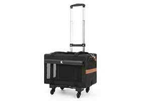 Petseek Rolling Cat Carrier, TSA Airline Approved Soft Side 17x11x11 with Locking Zippers, Travel Pet Carrier with Wheels Not Collapse, for 12lbs Cat and 9lbs Dog, Black