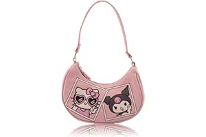 FAST FORWARD Sanrio Hello Kitty and Kuromi Hobo Handbag Purse for Girls | Crossbody Shoulder Bag with Adjustable Strap | Small PU Leather Toddler Purse, Preschool Handbag, Everyday Tote or Travel Mini Purse Age 3+