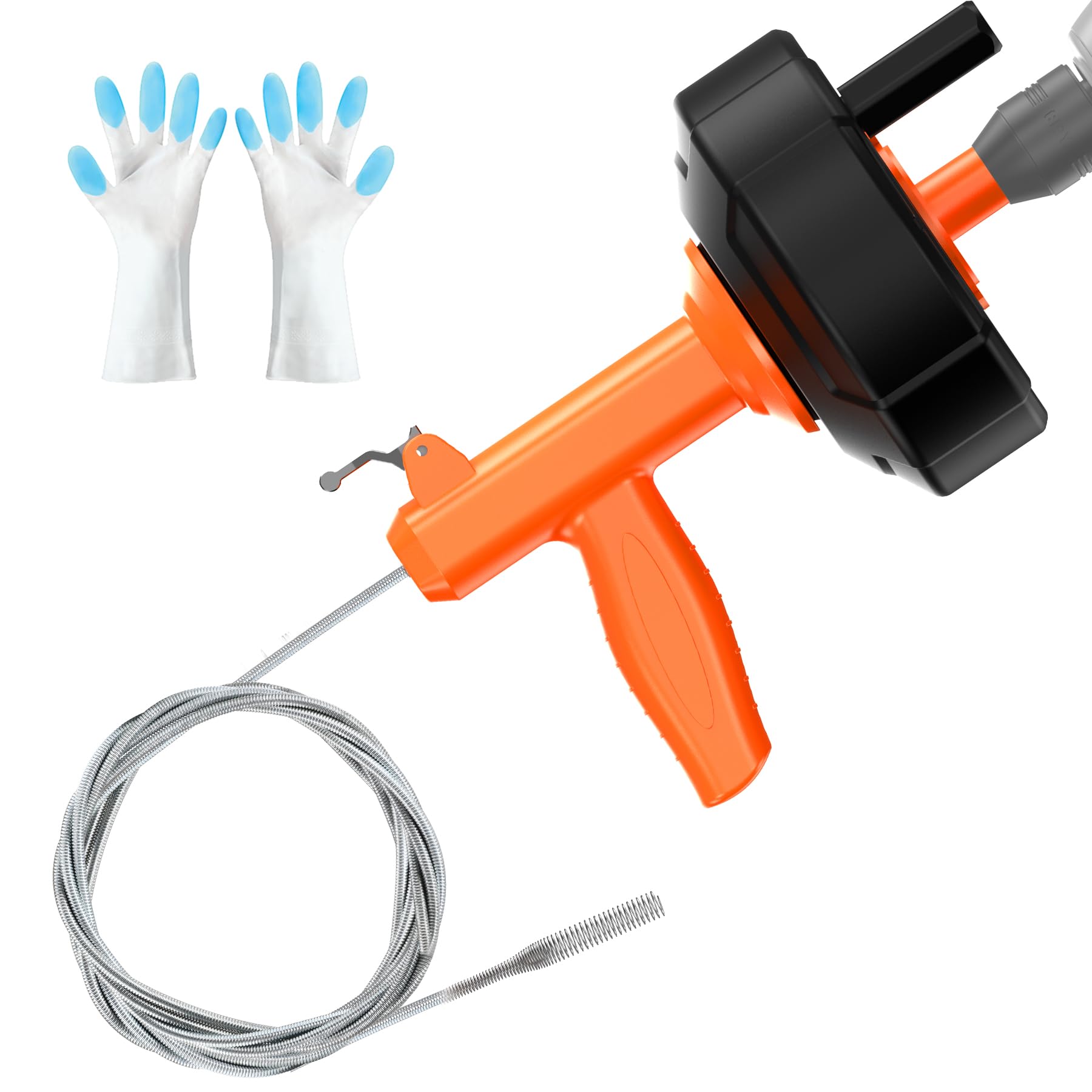Photo 1 of Drain Snake, Drain Auger with Drill Adaptor, 25 Feet Plumbing Snake Auto Feed Flexible Hair Drain Clog Remover for Kitchen, Bathrom and Shower Sink with Gloves