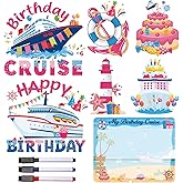 Dazoratix Birthday Cruise Door Magnets - 7 PCs Happy Birthday Magnet Stateroom Pink Decorations Magnetic Ship Cabin Stickers for Girl Car Refrigerator Accessories Carnival Decals Party Decor with Pens