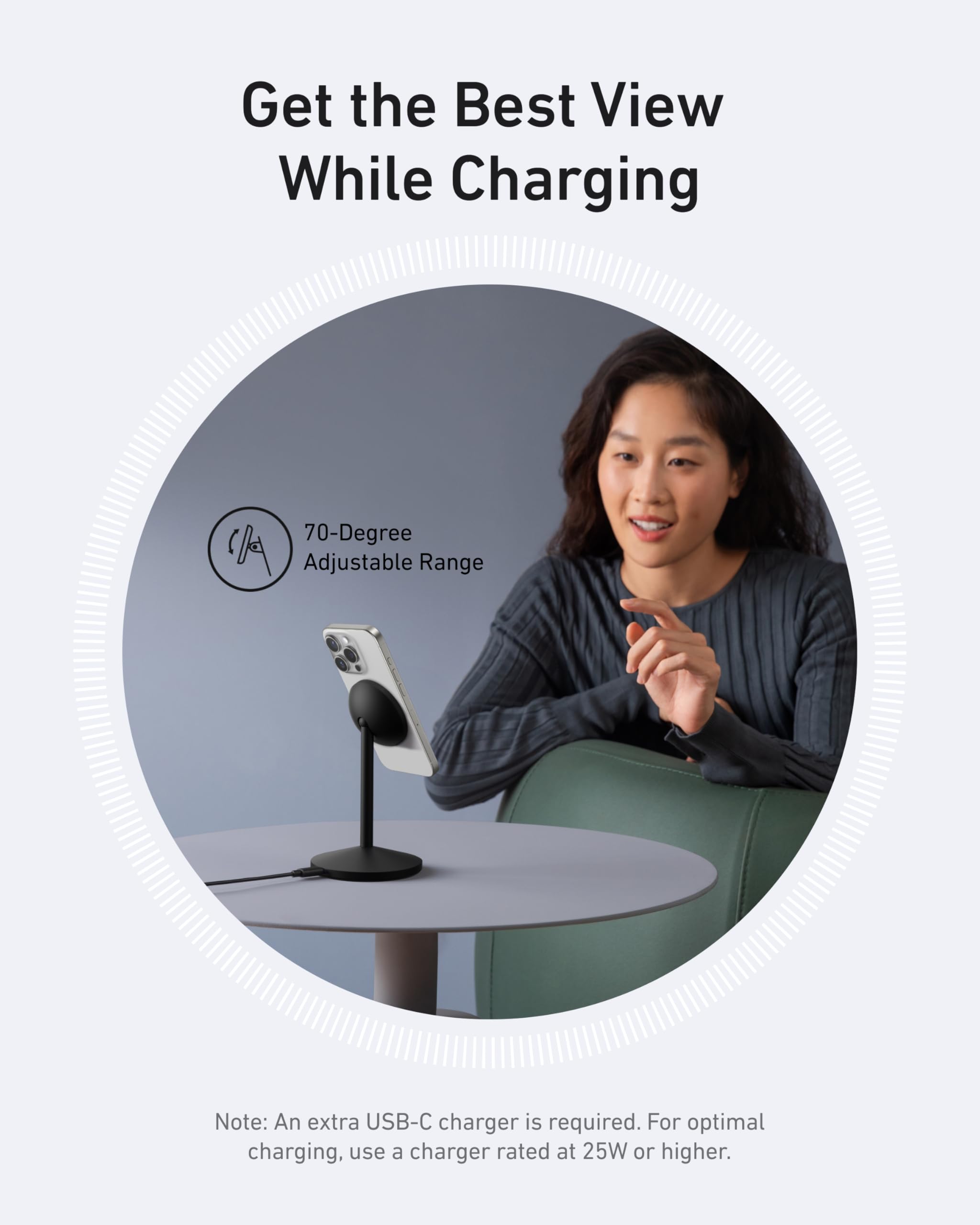 Anker MagGo iPhone 17 MagSafe Charger Compatible Stand, 15W Fast Magnetic Wireless Charging Station, Qi2 Certified 360° Wireless Charger, Magnetic Stand for iPhone 17/16/15/14/13 Series (No Adapter)