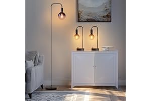 ONEWISH Industrial Lamp Set 3 Piece-1 Floor Lamp and 2 Dimmable Table Lamp- 3 Pack Modern Matching Floor and Table Lamp with 