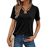 KILISU Womens Summer Tops Keyhole Neck Short Sleeve Tee Shirts Fashion Cutout Ring Sexy Casual T Shirts Trendy 2026