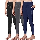 AENLLEY Girls Activewear Leggings with 2 Pockets - Kids Dance Workout Yoga Pants for Athletic Pack of 3