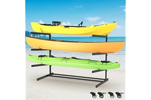 FIAYGRO Kayak Storage Rack, Heavy Duty Adjustable Freestanding Kayak Stand with Wheels or Protection Pad for Kayaks, SUPs, Canoe and Paddleboard Kayak Rack for Indoor & Outdoor Use