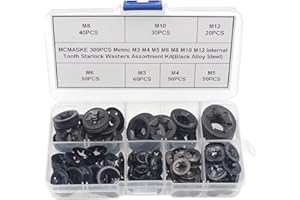 MCMASKE 300PCS Metric M3 M4 M5 M6 M8 M10 M12 Internal Tooth Starlock Washers Assortment Kit;External Push Rings; Push On Washers;Push Nuts for Unthreaded Shafts
