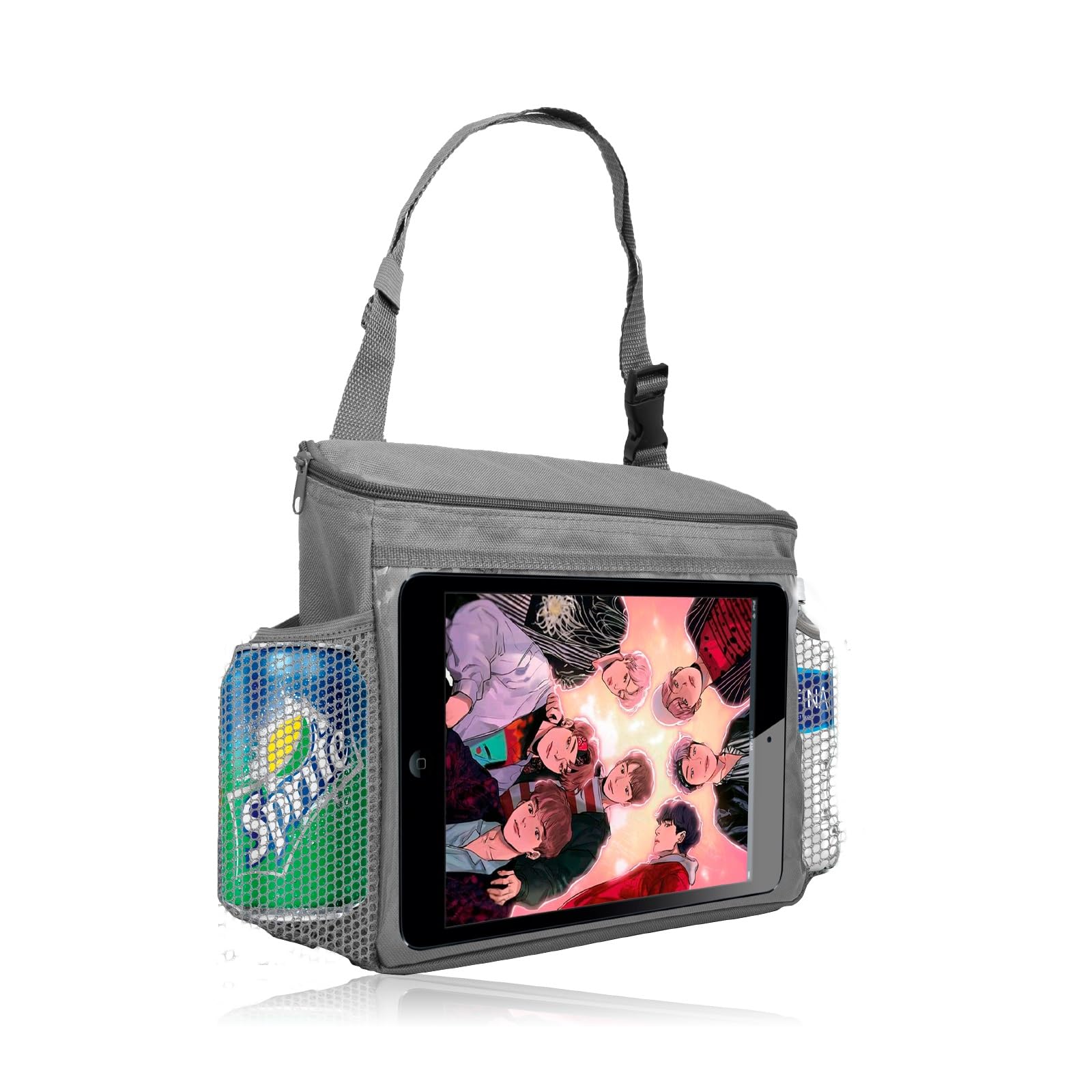 Trobo Backseat Car Organizer, Insulated Headrest Front Or Back Seat Organizers and Storage with Ipad Tablet Case Holder, Rear Facing Passenger Seat Caddy Organizer for Kids, Travel Cooler Bag, Grey