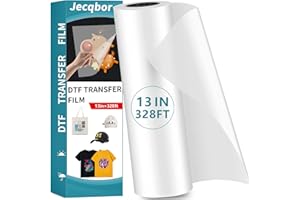 Jecqbor DTF Transfer Film Paper Roll 13 Inch x 328 FT, Double Sided Heat Transfer Paper, Thick Clear Pretreat PET Sheets for All DTF Printer Direct Print On T-Shirts Textile