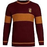 Harry Potter Gryffindor Quidditch Sweater - Hogwarts Team Pullover with Crest - Soft Knit, Red & Gold - Adult