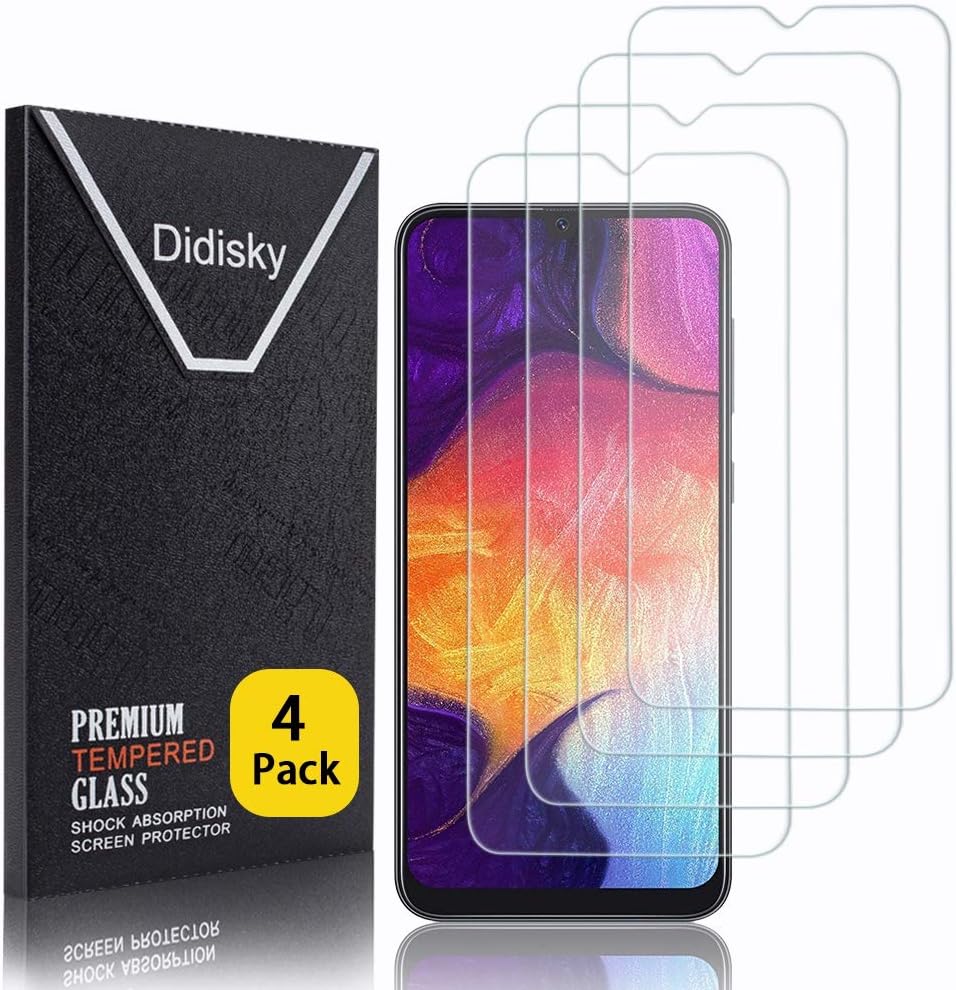 Didisky [4 Pack Tempered Glass Screen Protector for Samsung Galaxy A50 2019, Anti Scratch, 9H Hardness, No Bubbles