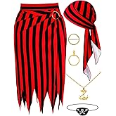 Womens Pirate Costume with Accessories Set ,Pirate Skirt Women Adults Head Scarf Eye Patch Skeleton Necklace
