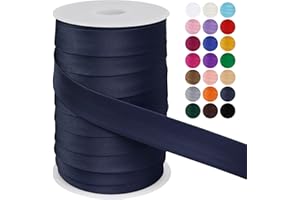 LEREATI Satin Bias Tape Double Fold 1 Inch x 55 Yards, Bias Tape for Sewing, Polyester Quilt Binding Tape, Piping Trim Fabric Tape for Hemming, Seaming, DIY Crafts (Dark Blue)