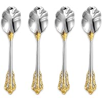 KEAWELL 4-Piece 6 Inch Tea Spoon Set - 18/10 Stainless Steel Espresso Spoons With Gold Accent, Vintage Design - View #11