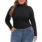 FOREYOND Plus Size Mock Turtleneck Tops for Women Long Sleeve Basic Tunic Shirts Lightweight Slim Fited Undershirts